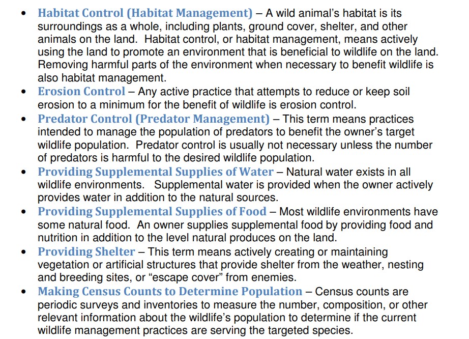 Practices for Wildlife Exemption in Kimble County